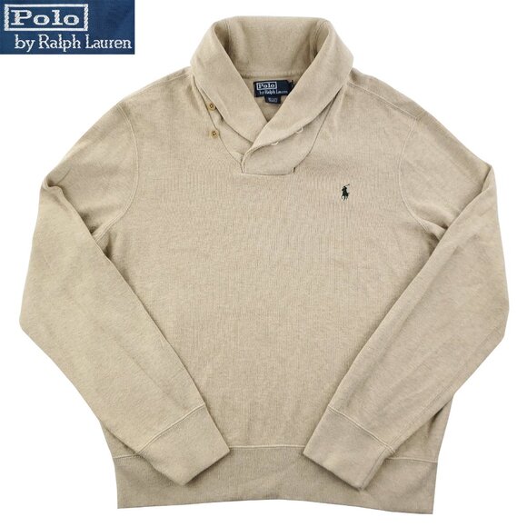 Polo Ralph Lauren Vintage Shawl Neck Sweater Pony Cotton Dry Cleaned Men's Large - Picture 1 of 13